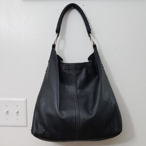 Lucky Brand Leather Purse Braiding Detail Metal Studs Shoulder Crescent Hobo Bag